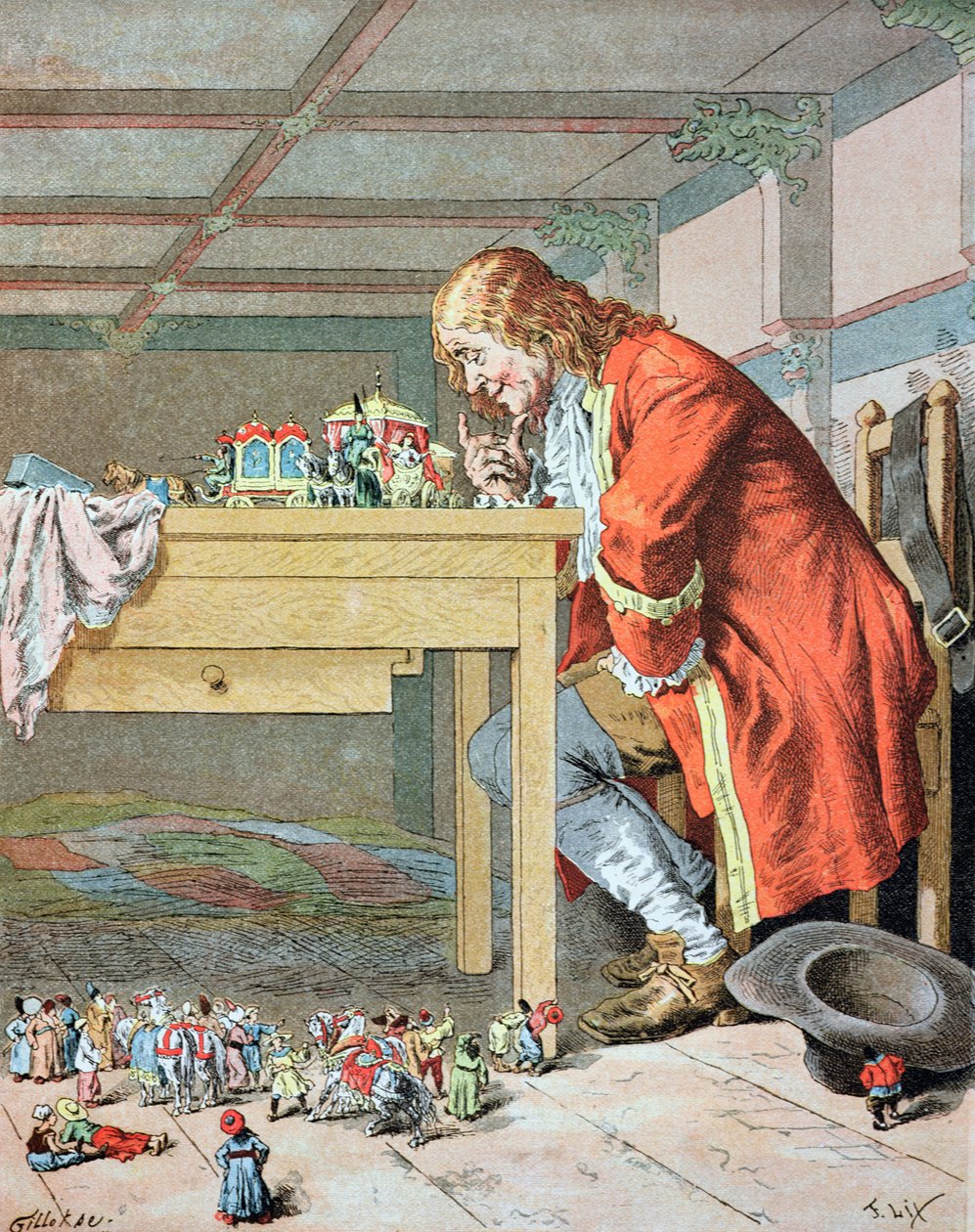 "Kun juttelin naisten kanssa...", kuvitus Jonathan Swiftin (1667-1745) Les Voyages de Gulliverista tekijältä Frederic Theodore Lix