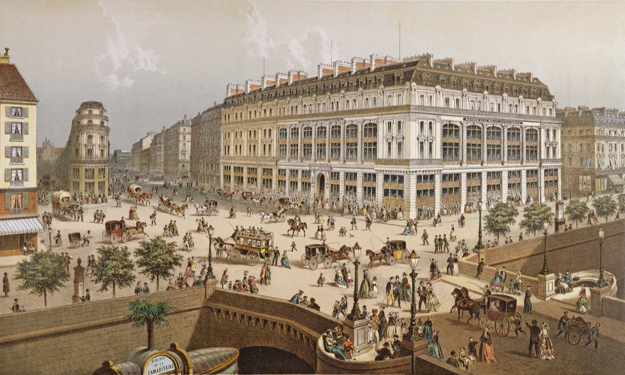 Näkymä "La Belle Jardiniere" -tavaratalolle ja Pont Neufille, n. 1870-80 tekijältä Frederic Sorrieu