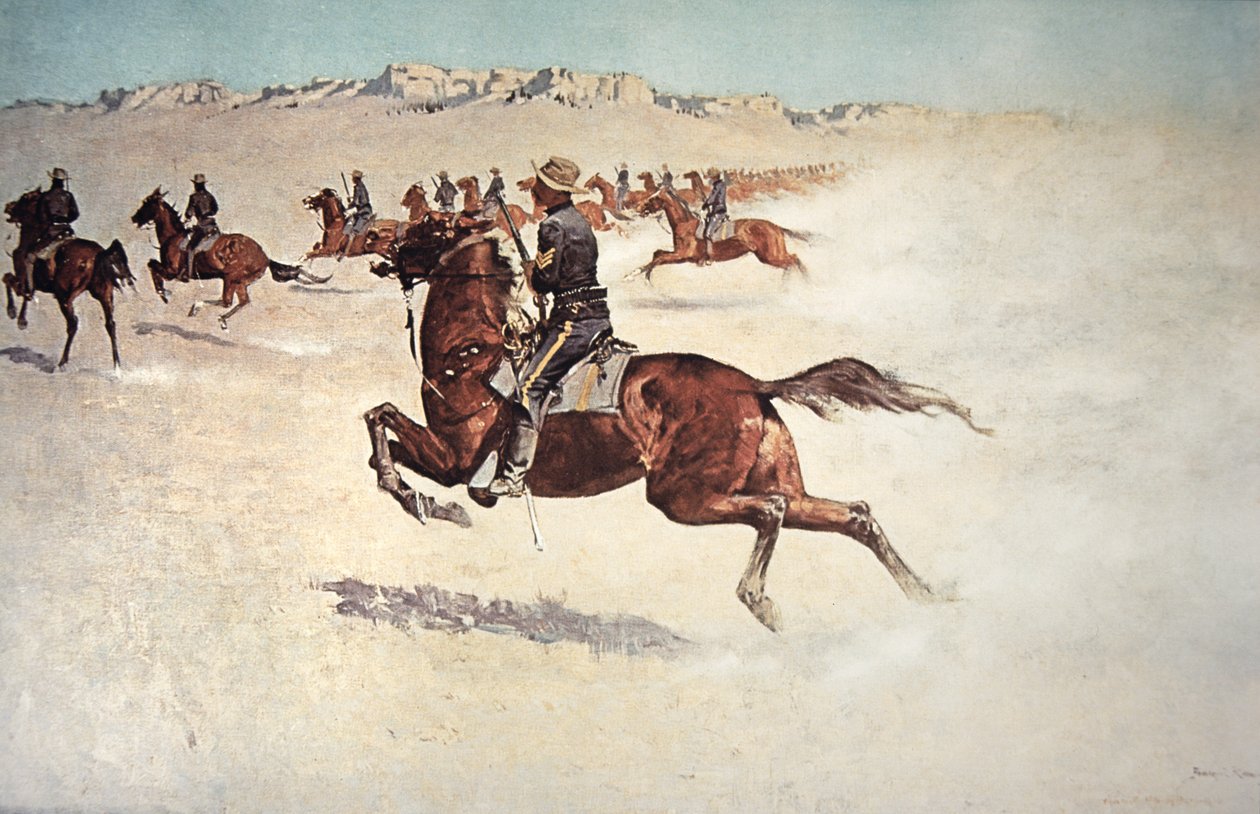 Buffalo Soldiers in Pursuit (väri litho) tekijältä Frederic (after) Remington