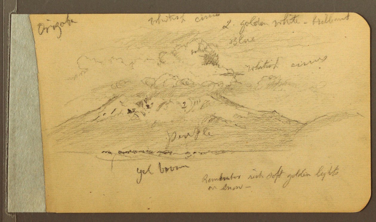 Piirros, Pilvihuippuiset vuoret, 1889 tekijältä Frederic Edwin Church