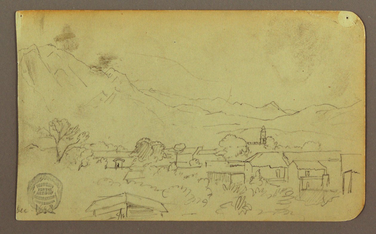 Piirros, kylä; Kääntöpuoli:Hilltop, joulukuu 1883 tekijältä Frederic Edwin Church