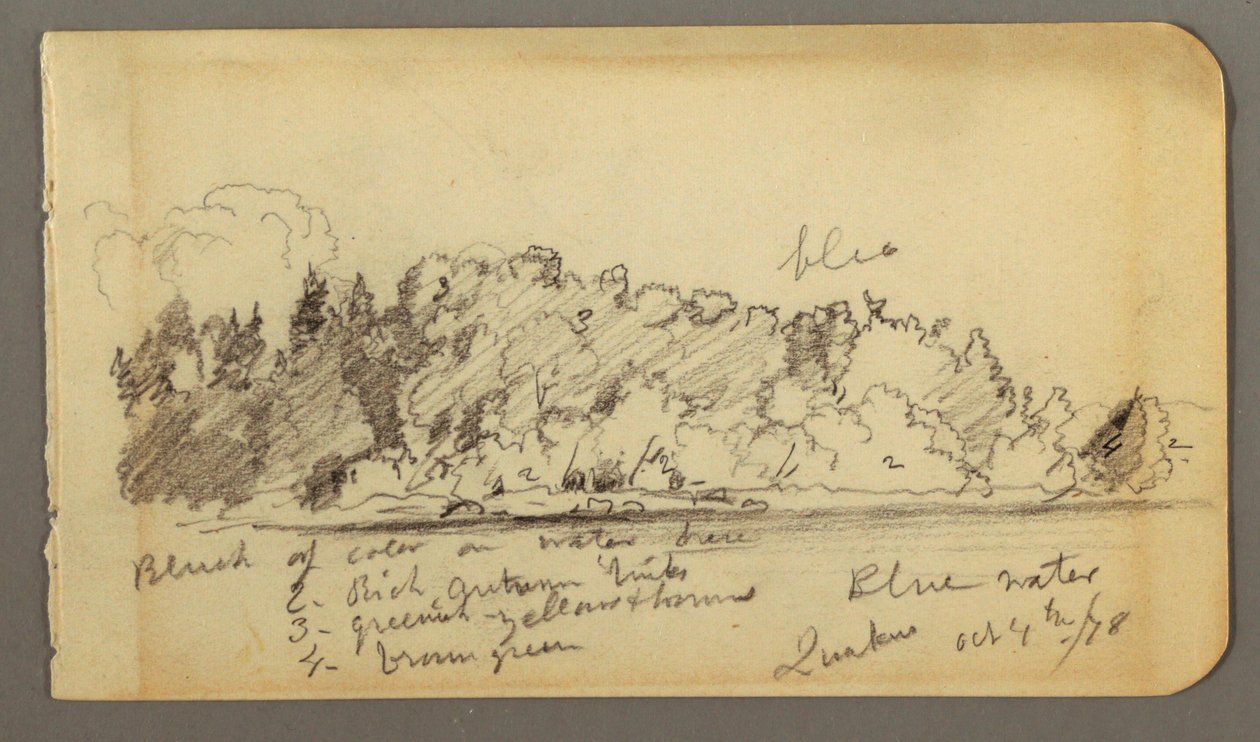 Piirros, Metsäinen ranta, vesi, 1878 tekijältä Frederic Edwin Church