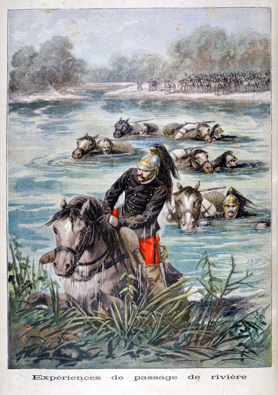 Ranskalainen ratsuväki kaataa jokea, 1896 tekijältä Frederic Lix