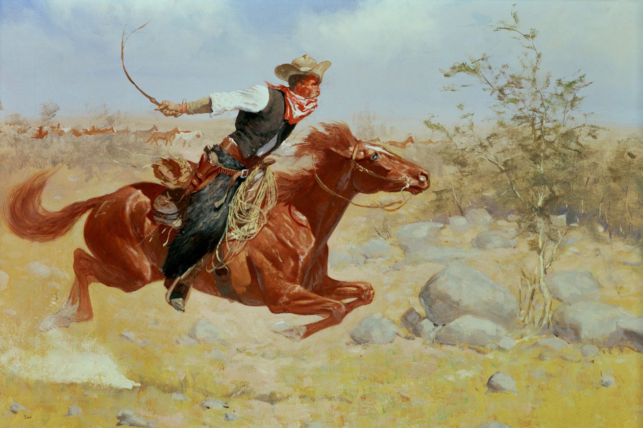 Laukkaa ratsastaja, noin 1890 tekijältä Frederic Remington