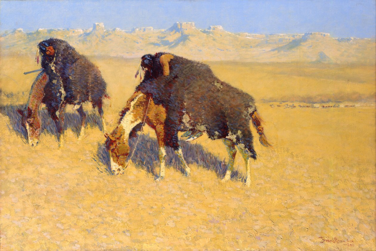Intiaanit simuloivat puhvelia tekijältä Frederic Remington