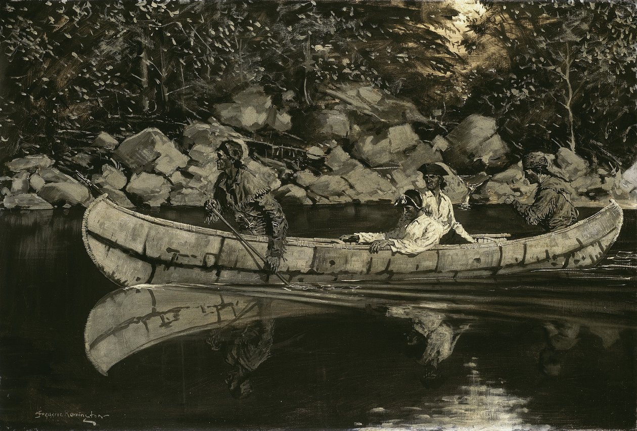 Paddling the Wounded British Officer, 1897 tekijältä Frederic Remington