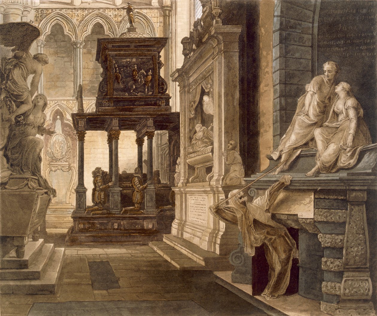 Pyhän Johanneksen evankelistan kappeli, levy 46 Westminster Abbeystä, kaiverrus Lewis, pub. kirjoittanut Rudolph Ackermann (1764-1834) 1812 (akvatinta) tekijältä Frederick Mackenzie
