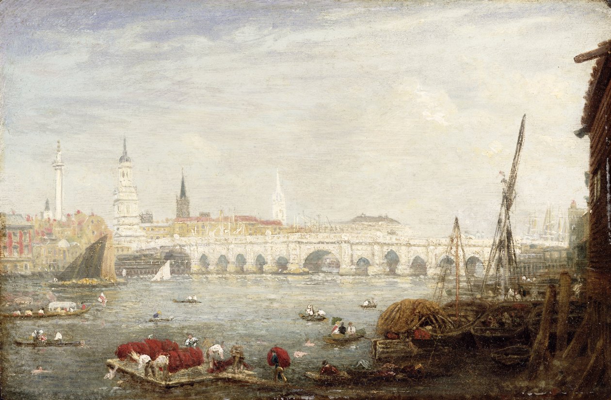 Monumentti ja London Bridge, n. 1820-80 tekijältä Frederick Nash