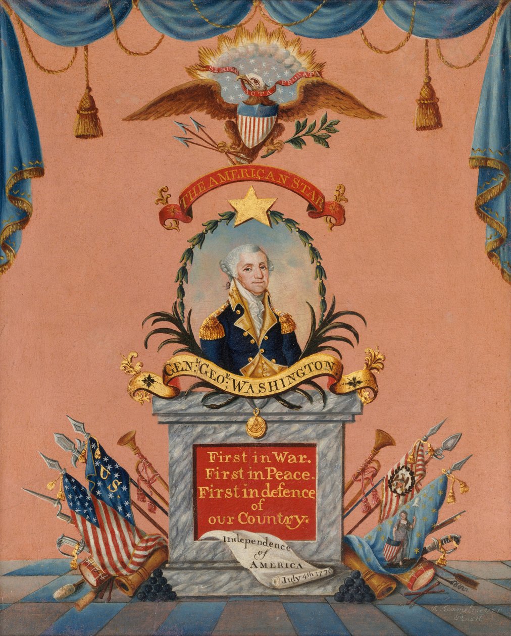 Amerikkalainen tähti (George Washington), n. 1803 (öljy ja kultalehti paperilla) tekijältä Frederick Kemmelmeyer