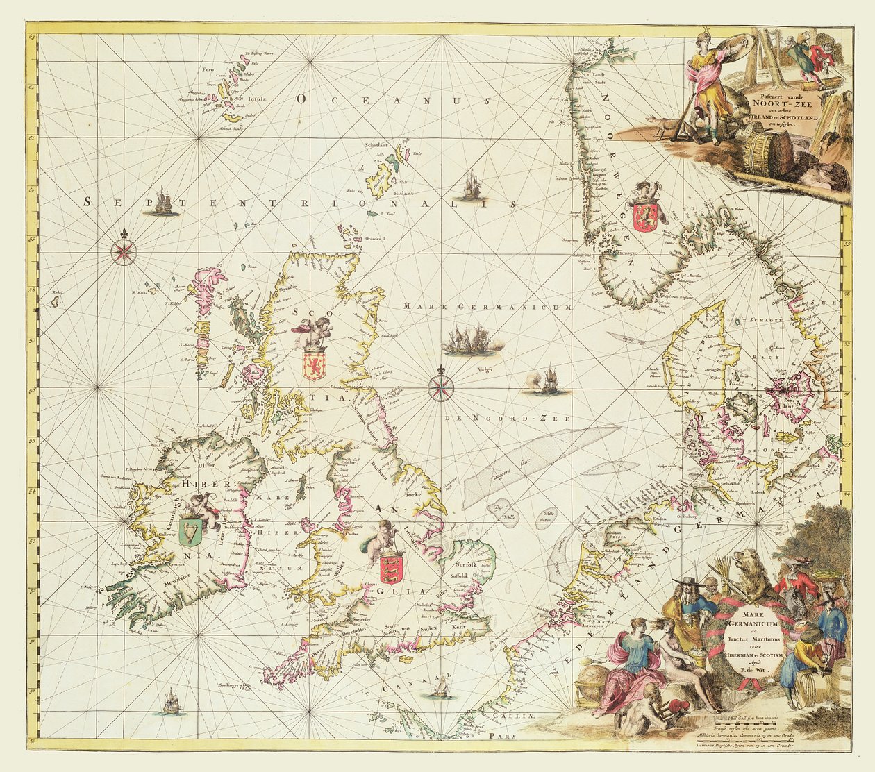 Pohjanmeren kartta, n. 1675 (käsinvärinen kaiverrus) tekijältä Frederick de Wit