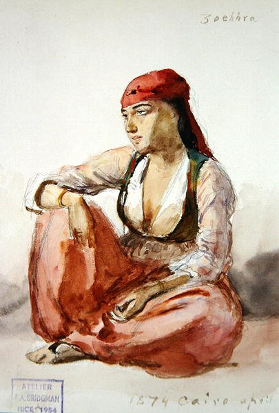 Istuva nainen "Zoehhra" tekijältä Frederick Arthur Bridgman