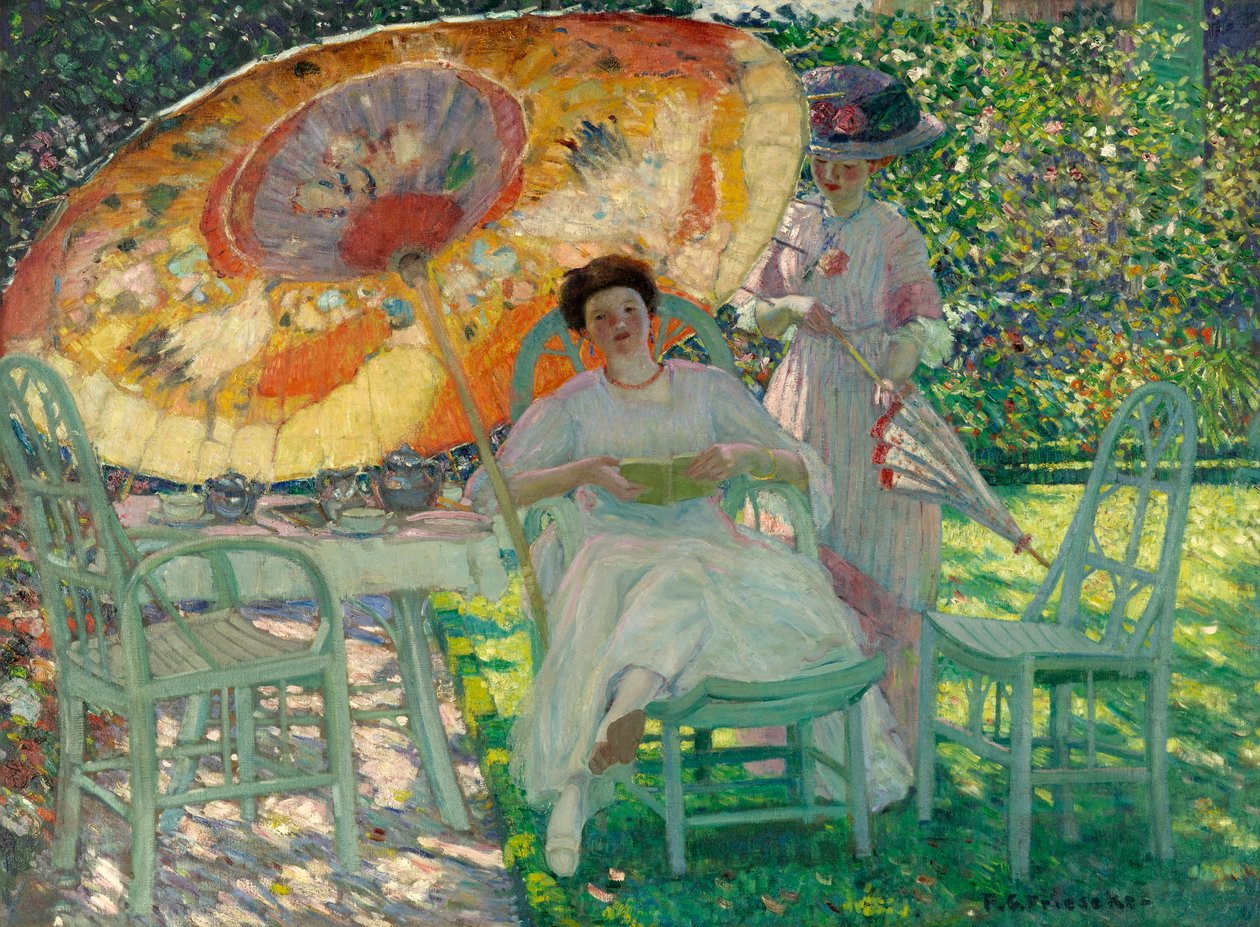 Puutarhan päivänvarjo, n. 1910 tekijältä Frederick Carl Frieseke