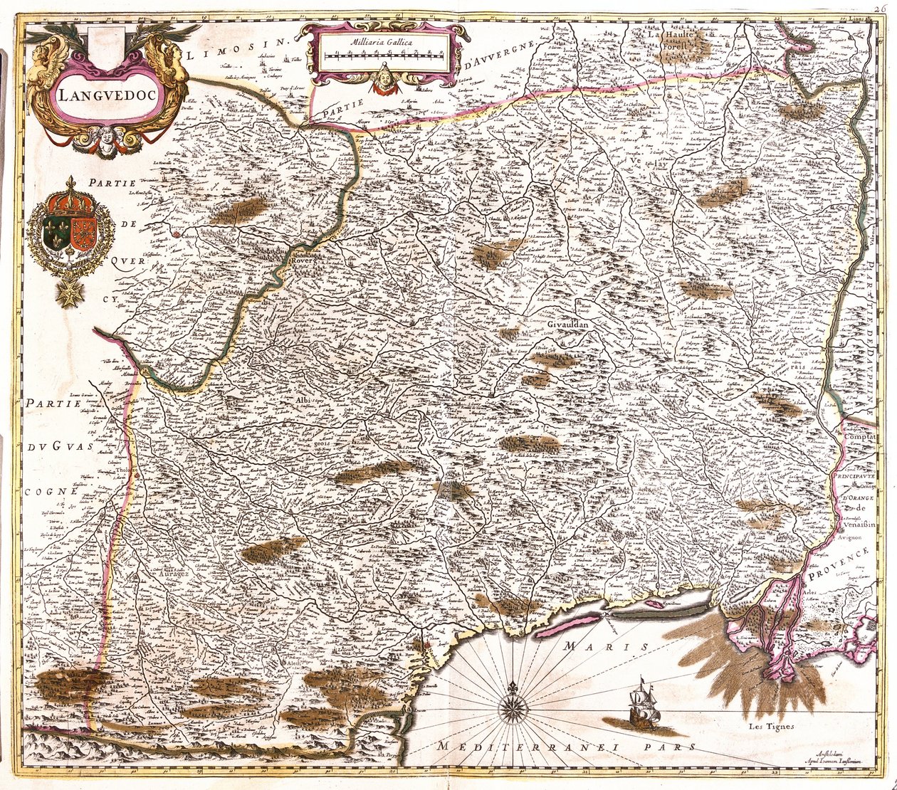 Languedocin (Ranska) kartta (etsaus tekijältä Frederick de Wit