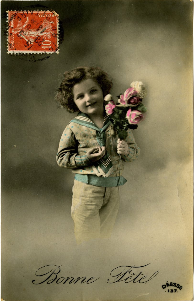 Bonne Fete kortti, 1907 (värisävytetty kuva) tekijältä French Photographer