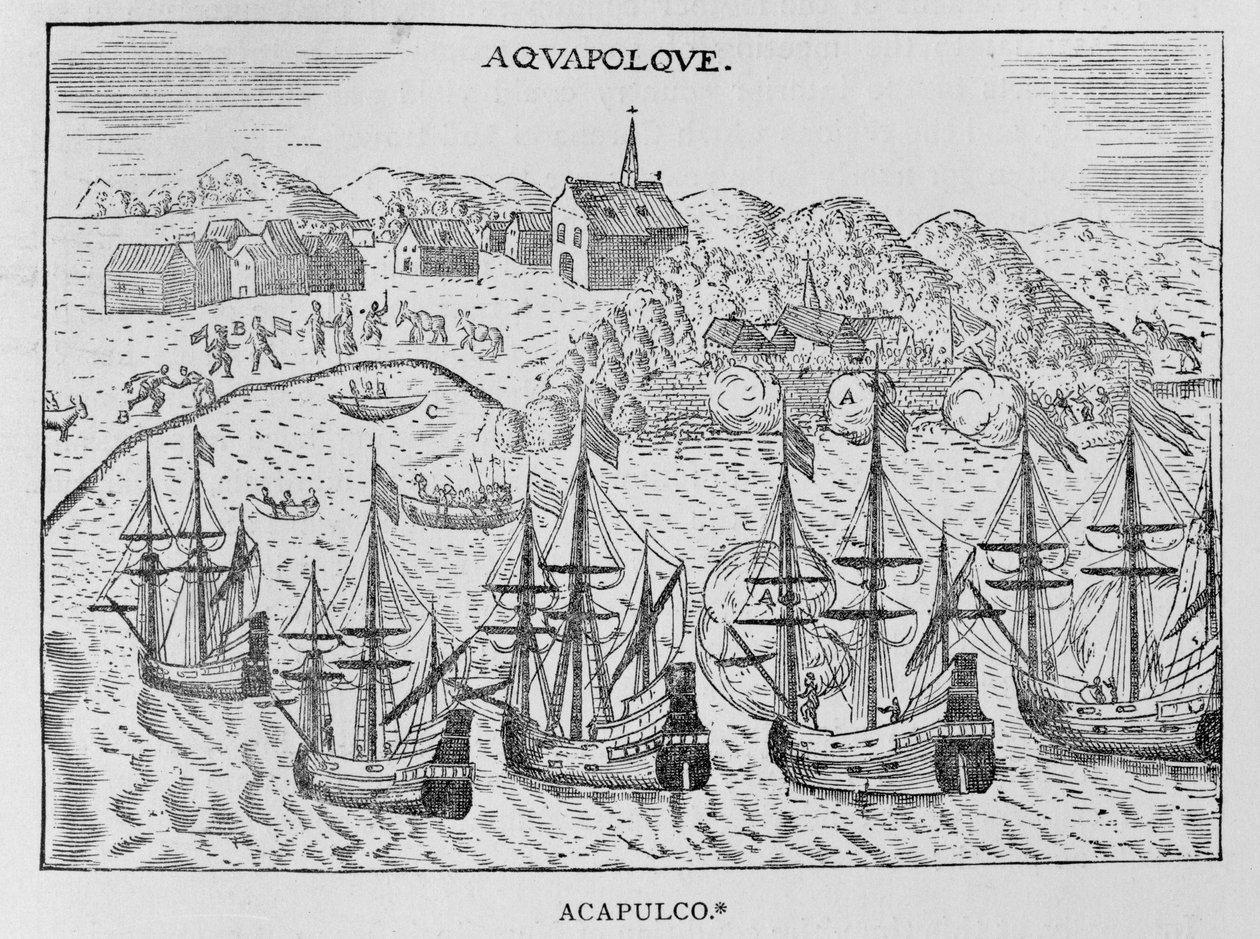 "Acapulco", Jean-Baptiste Labatin (1663-1738) teoksesta Nouveau Voyage, osa ii, Pariisi, 1722 tekijältä French School