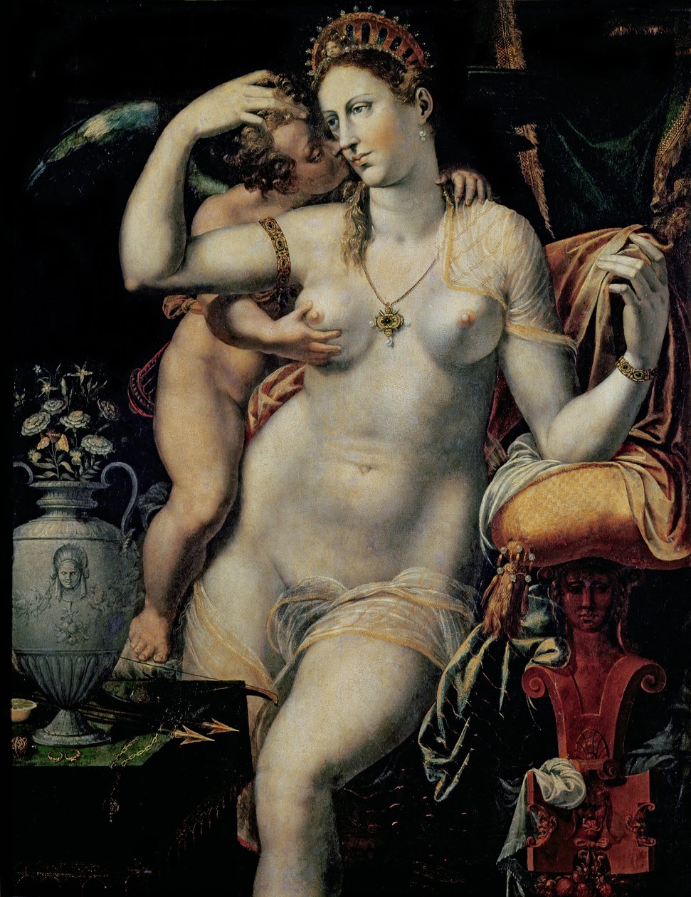 Cupid hyväilevä Venus tekijältä French School