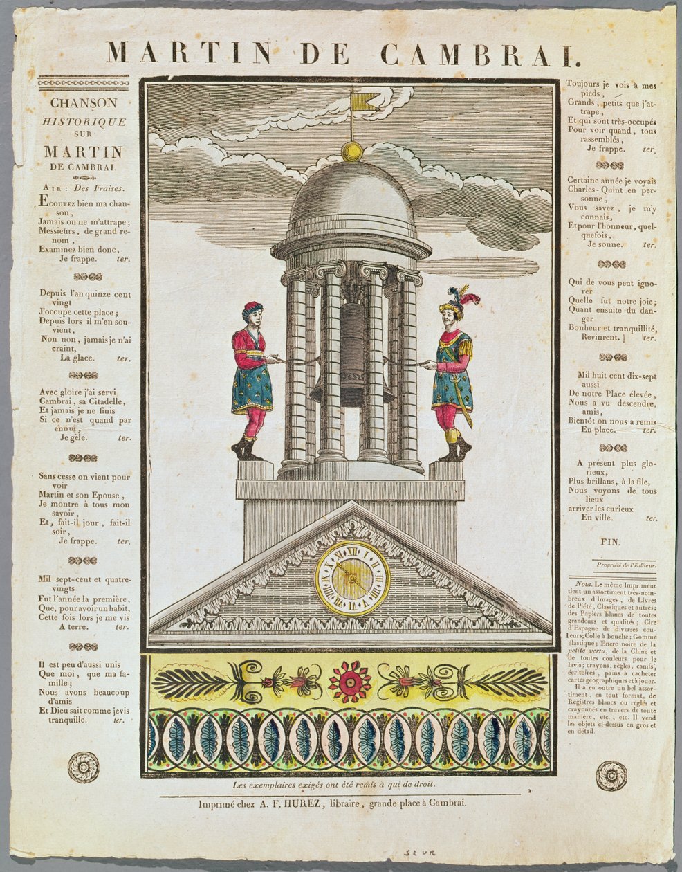 Kuvitettu sanoituslehti kappaleeseen "Martin de Cambrai". tekijältä French School