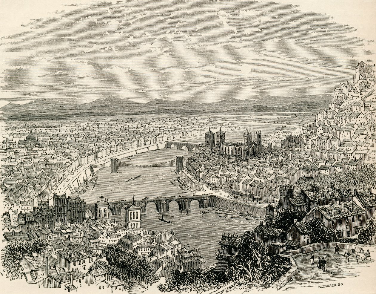 Lyon, Ranska, 1800-luvulla, pastori Samuel G. Greenin "French Pictures" -teoksesta, julkaistu 1878. tekijältä French School