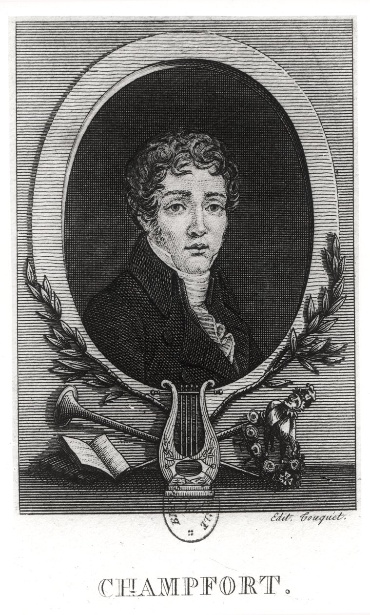 Muotokuva Sebastian-Roch Nicolasista (1740-1794), joka tunnetaan nimellä Nicolas de Chamfort. tekijältä French School