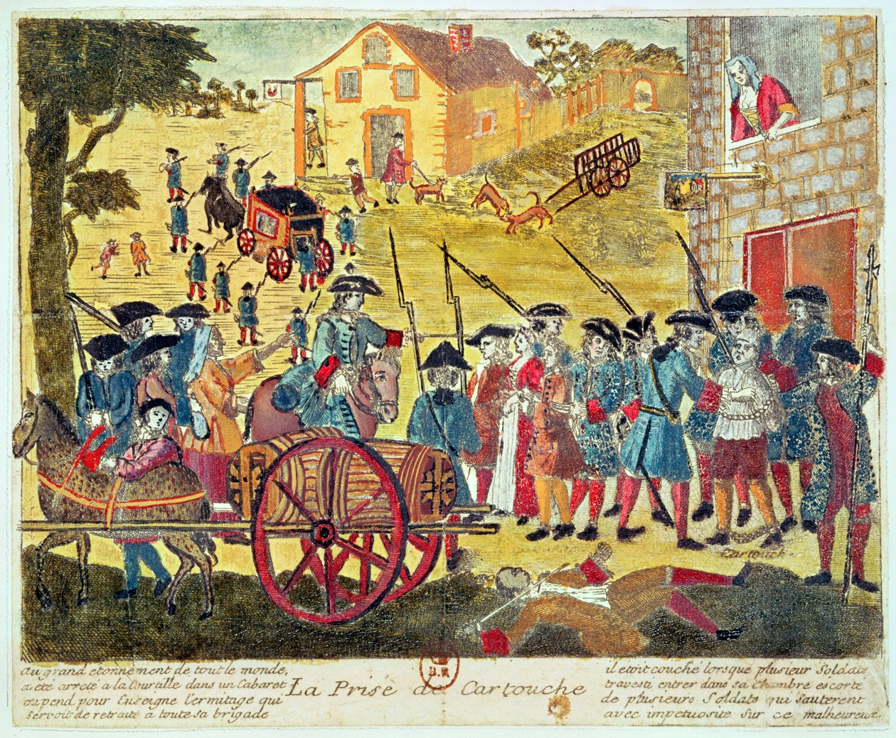 Louis Dominique Cartouchen (1693-1721) pidätys (kaiverrus ja wc paperille) tekijältä French School