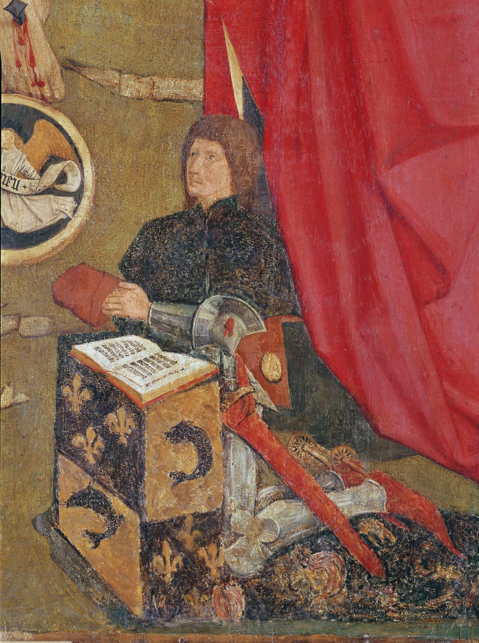 Toulousen parlamentin krusifiksi, yksityiskohta Dauphinista, tulevaisuudesta Ludvig XI (1423-83) tekijältä French School