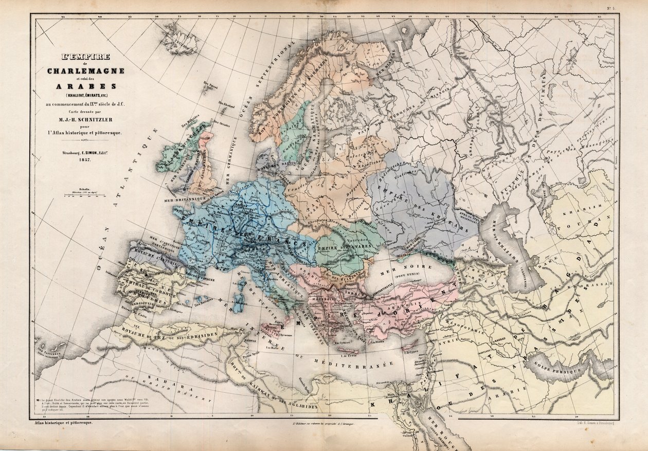 Kaarle Suuren valtakunta, kirjasta Atlas Historique et Picturesque, M J-H Schnitzler, 1857 tekijältä French School