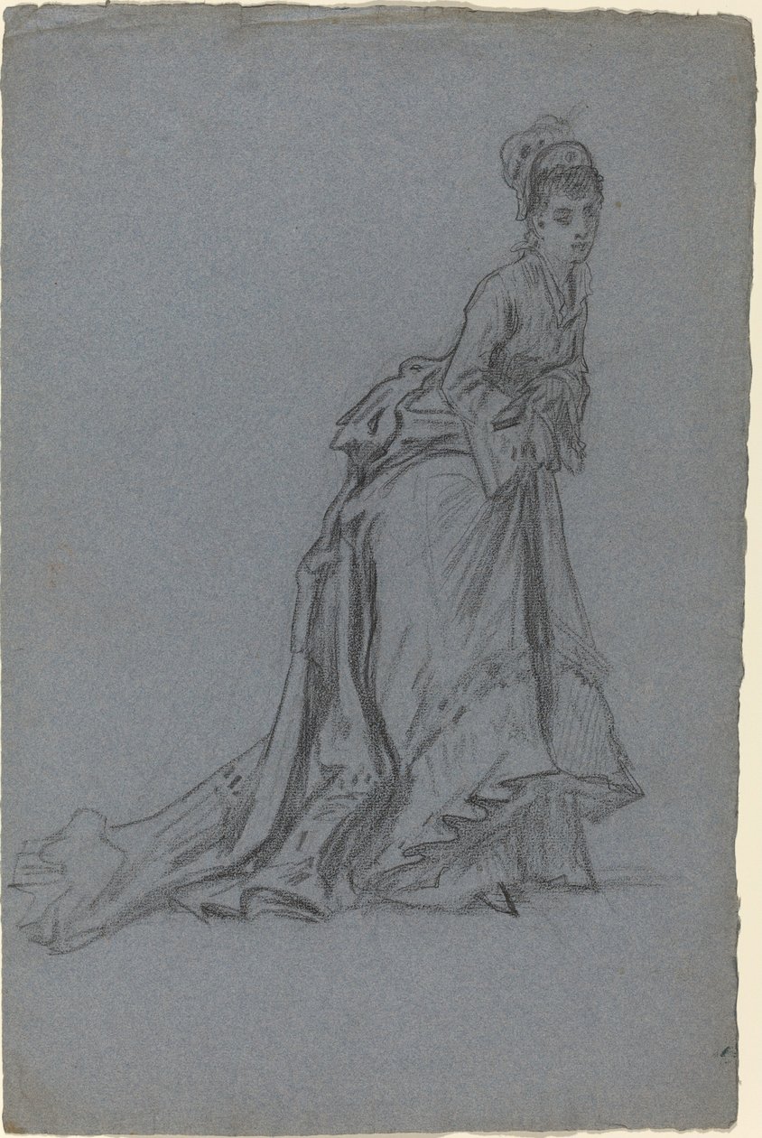 Muodikas nuori nainen astumassa eteenpäin tekijältä French 19th Century