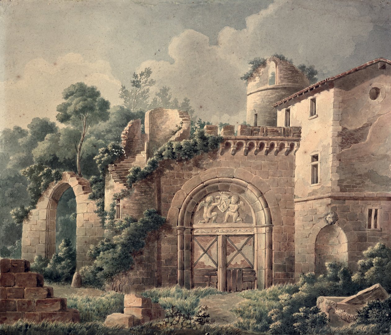 Raunioitu linna, n. 1820 (wc paperilla) tekijältä French School
