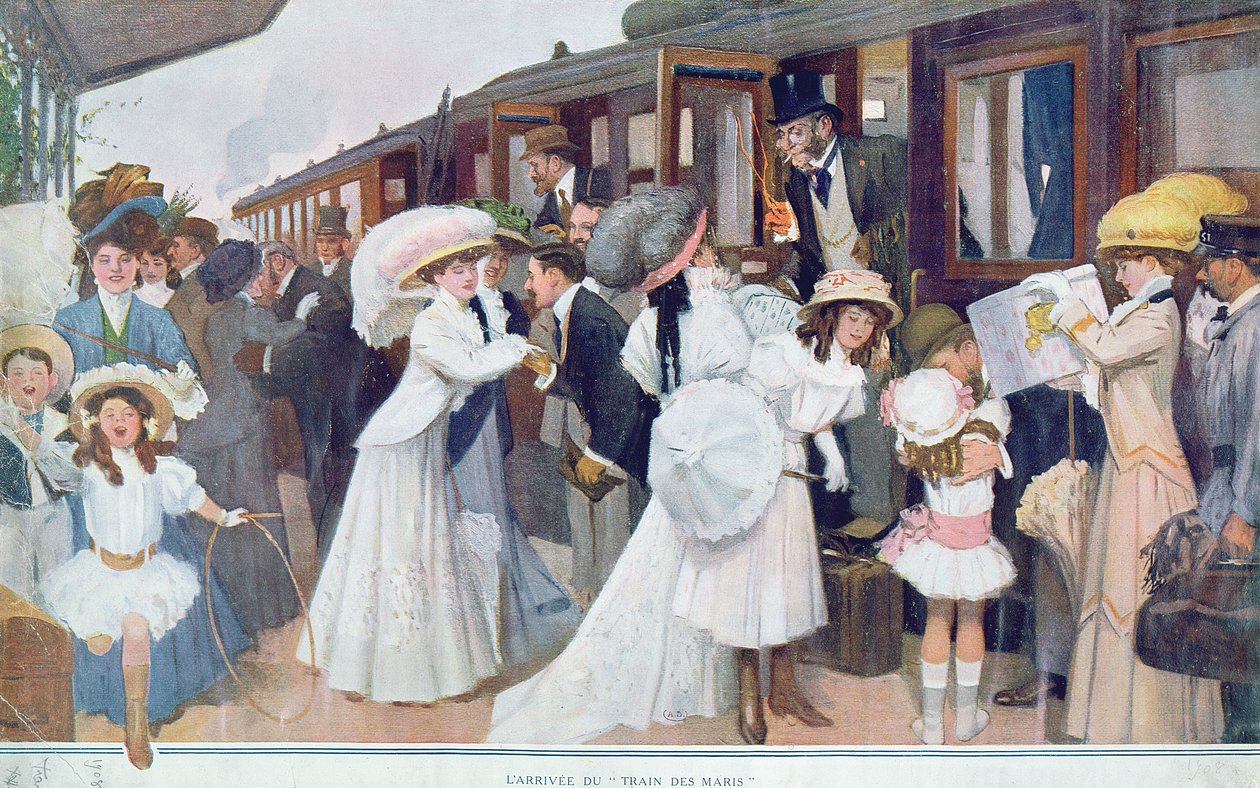 Aviomiesten saapuminen junalla, 1908 tekijältä French School