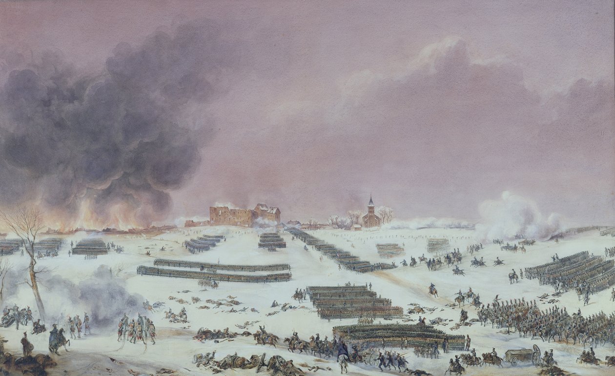 Eylaun taistelu, 1807 (värillinen akvatinta) tekijältä French School