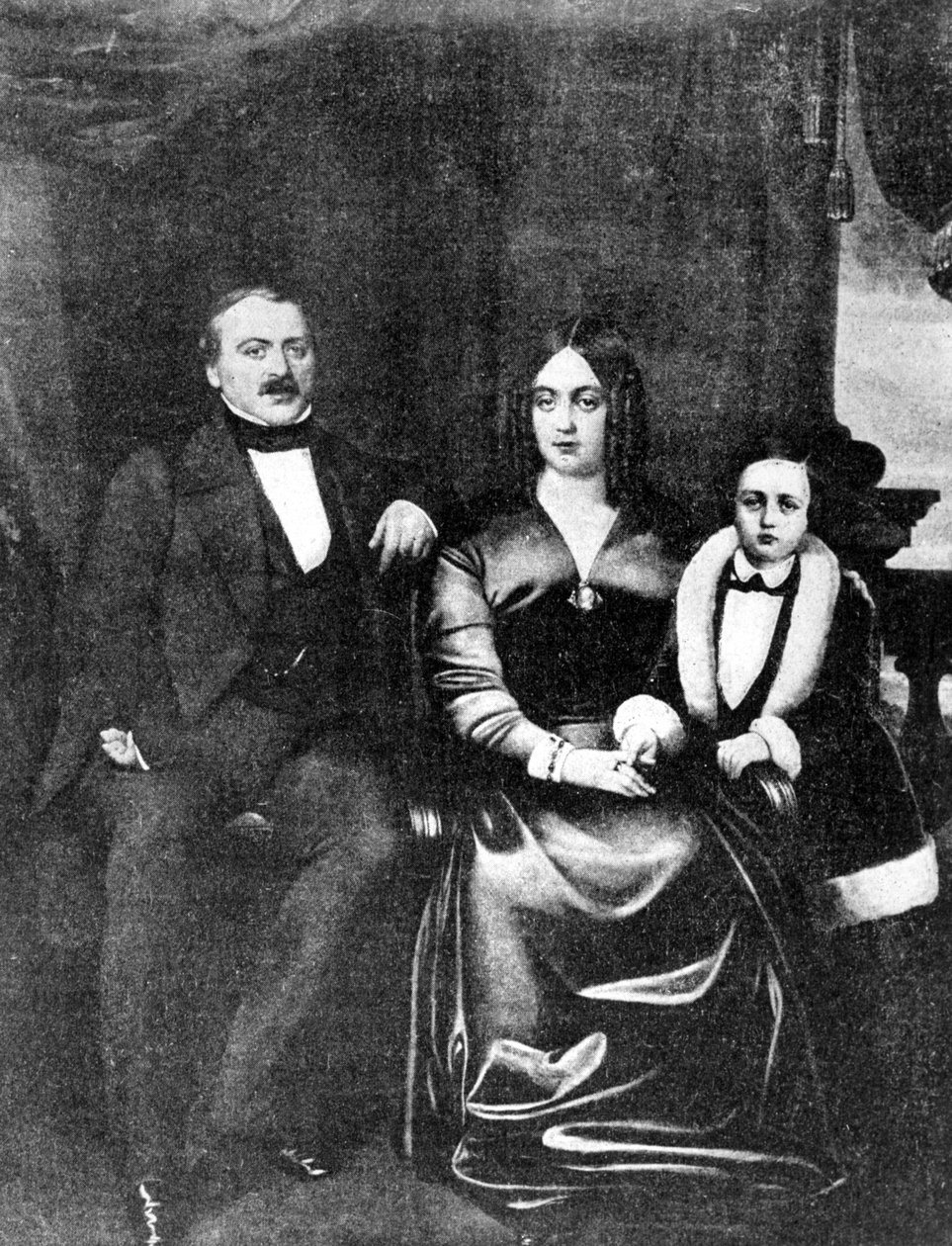 Emile Zola (1840-1902) ja hänen vanhempansa, n. 1846 tekijältä French School