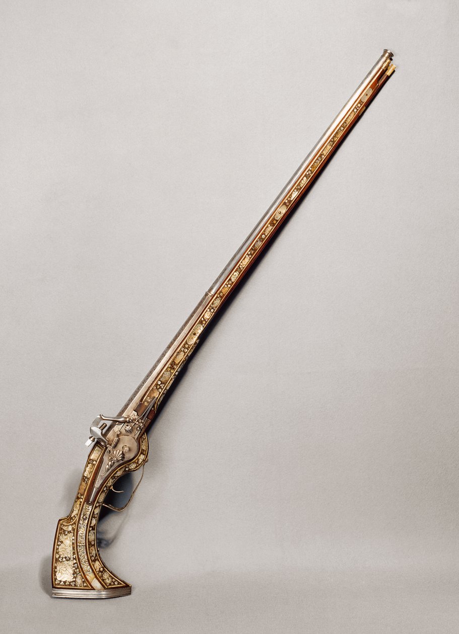 Flintlock-kivääri (puuta ja metallia) tekijältä French School