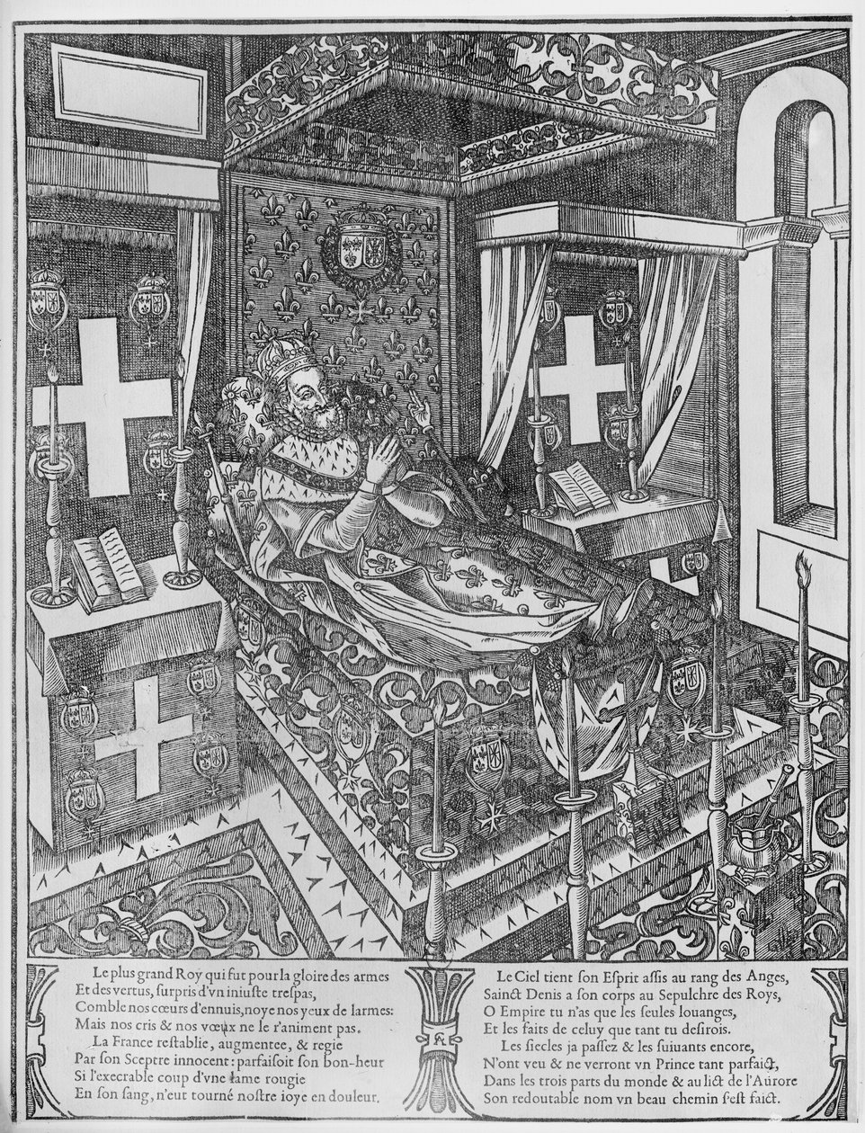 Henri IV (1553-1610) kuolinvuoteellaan, 1610 tekijältä French School
