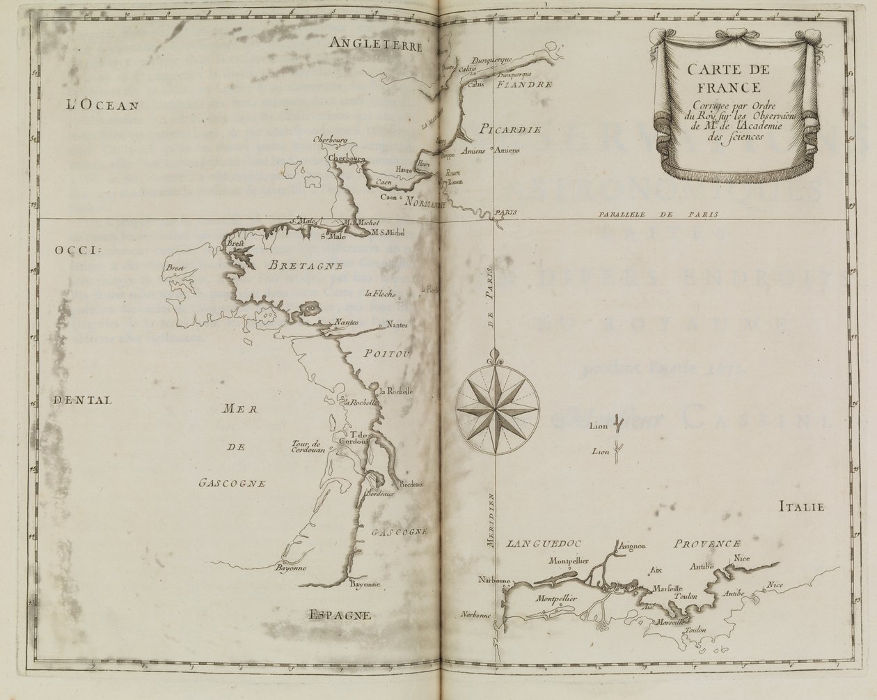 Ranskan kartta, n.1693 (painettu). tekijältä French School