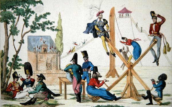 "Sotilaalliset rentoutukset" (väri litho) tekijältä French School