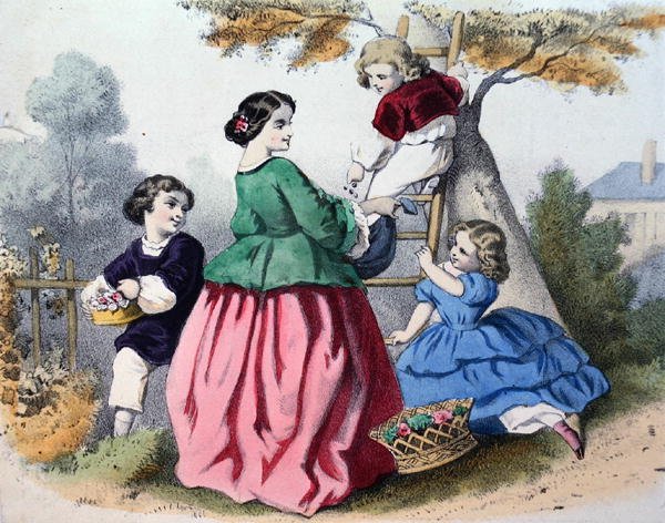 Kukkien poiminta (väri litho) tekijältä French School