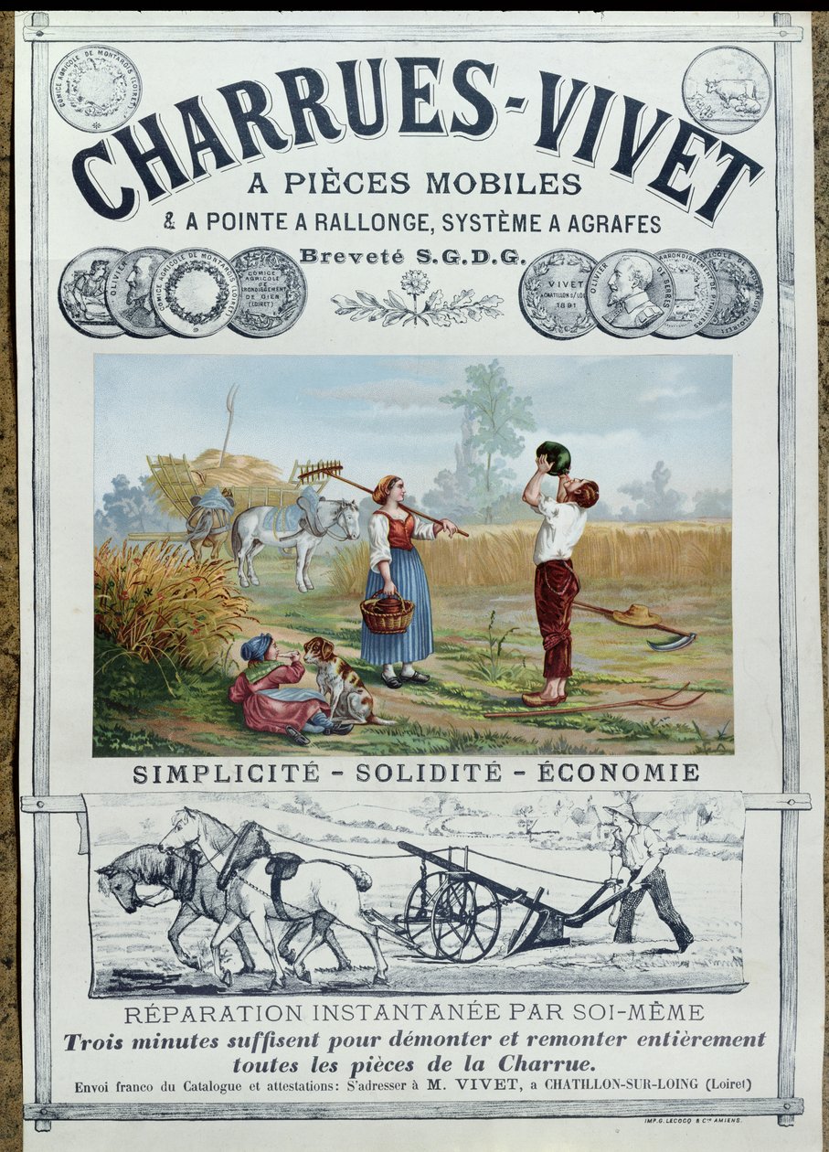 Mainosjuliste Live on Ploughs, n. 1891 tekijältä French School