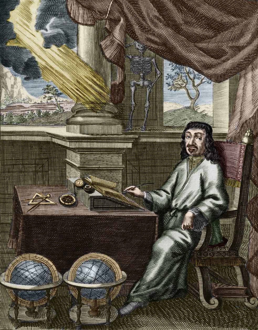 René Descartes (käsin väritetty kaiverrus) tekijältä French School