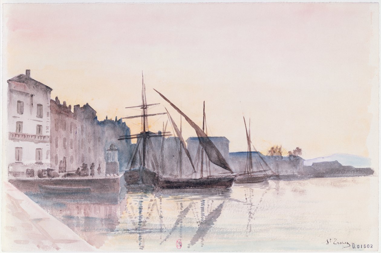 St. Tropez (akvarelli paperille) tekijältä French School