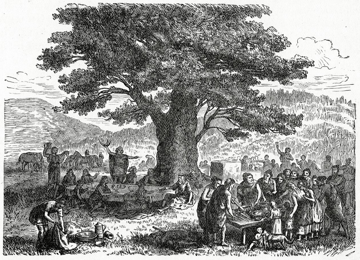 Teutonit lomalla, n.1882 (puukaiverrus) tekijältä French School