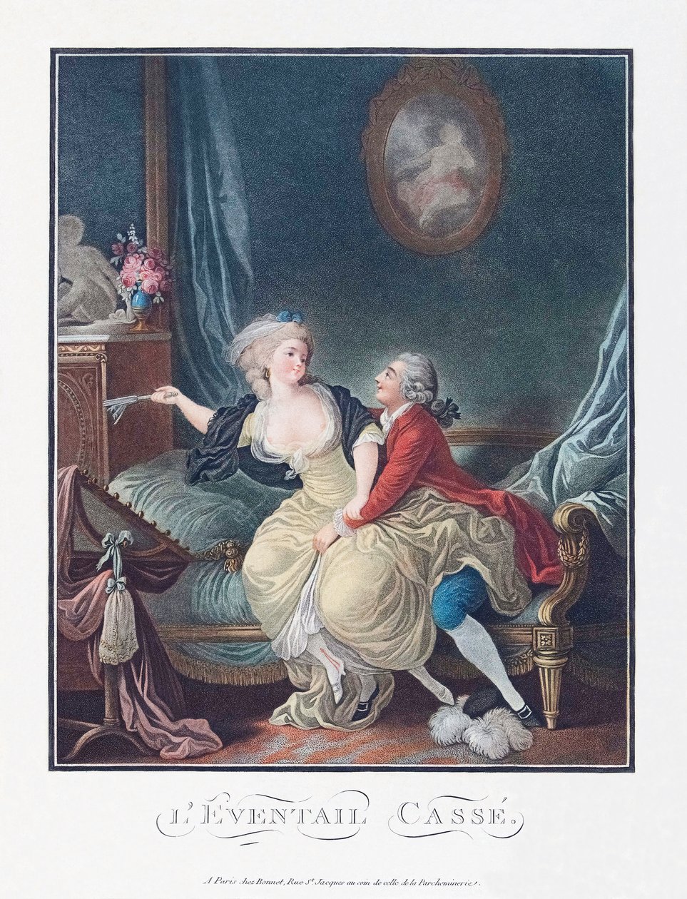 Rikkoutunut tuuletin. Seksuaalinen viettely. 1700-luvulla. tekijältä French School