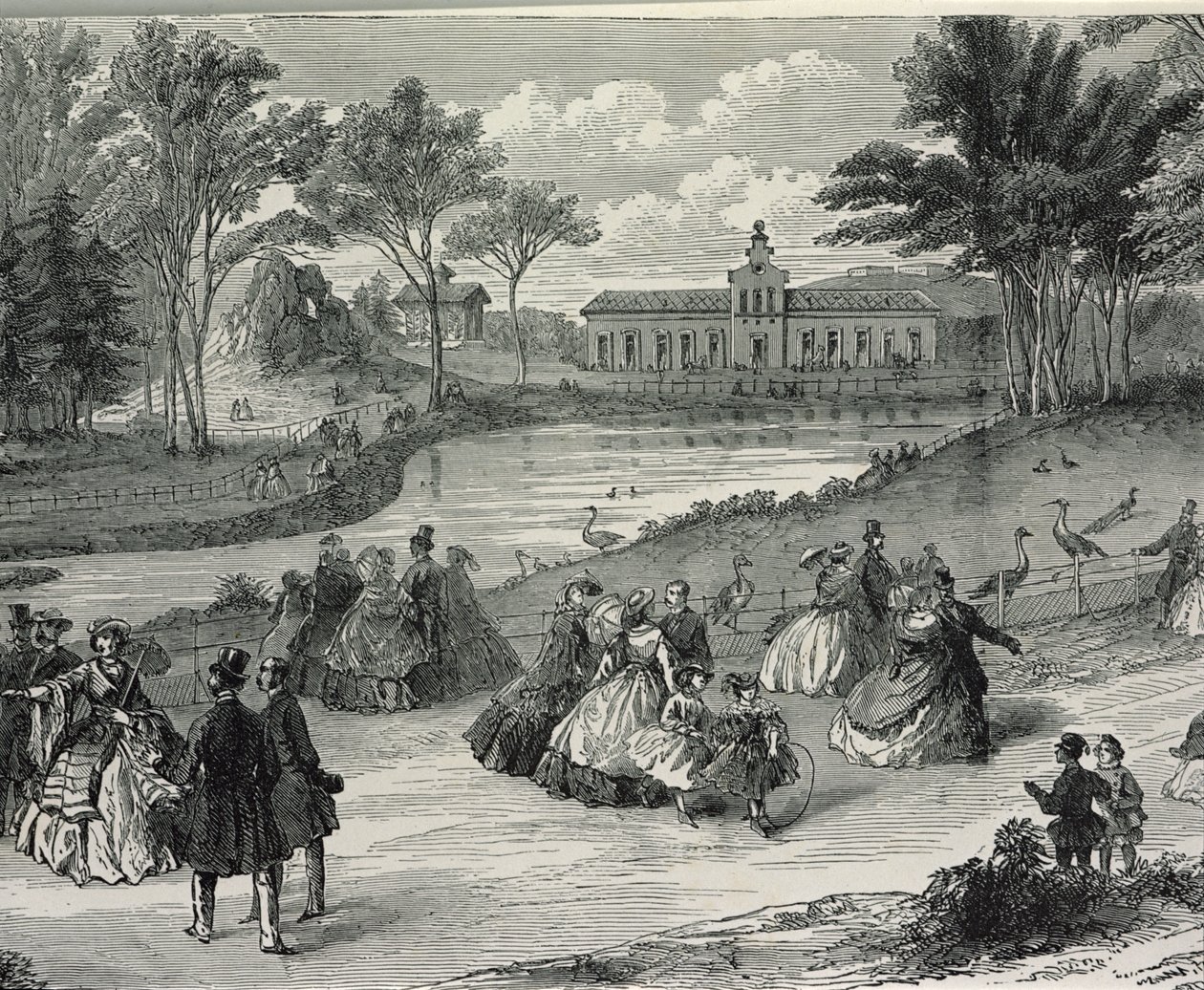 The Jardin dAcclimatation, Pariisi, 1855 (bw-kaiverrus) tekijältä French School
