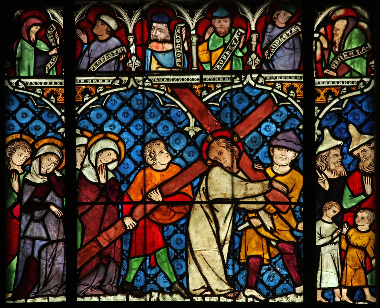 Ikkuna w12, joka kuvaa Via Crucis -tietä tekijältä French School