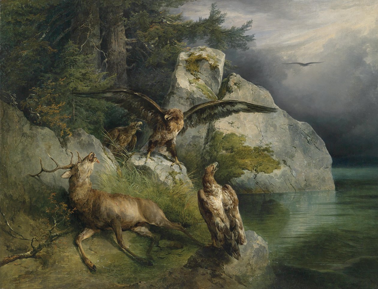 Adler ja sterbender Hirsch tekijältä Friedrich Gauermann