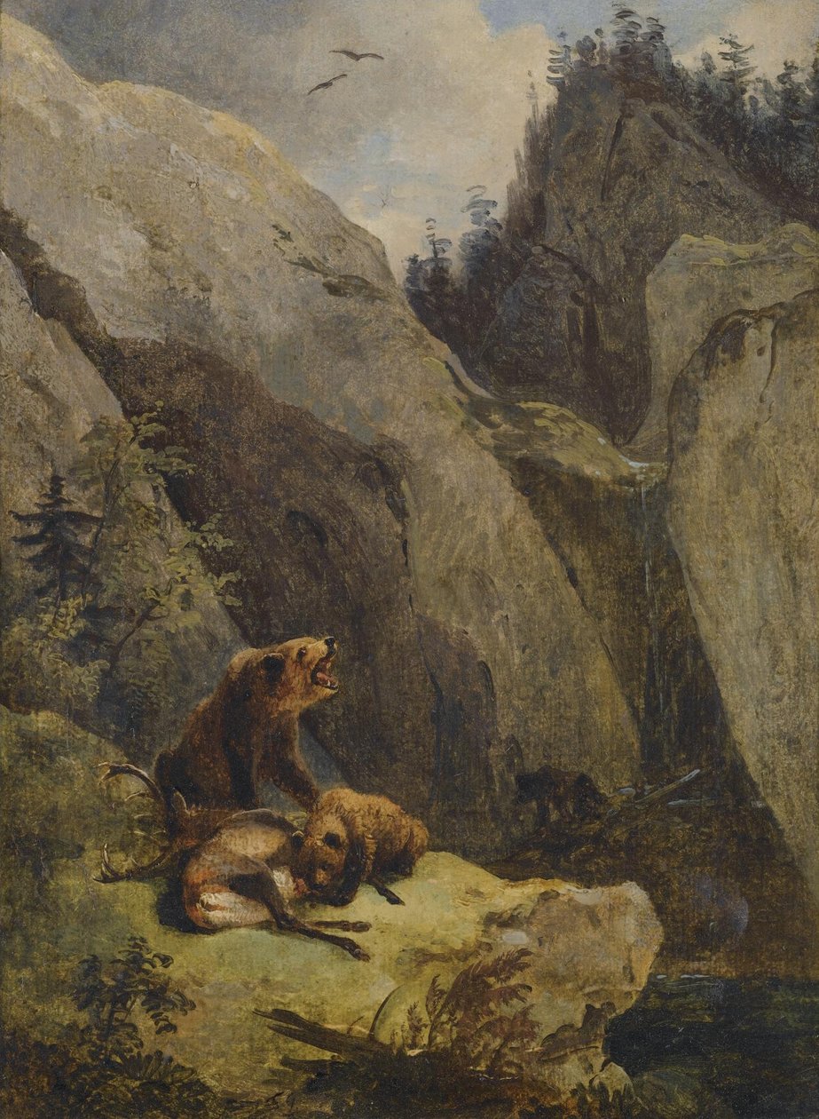 Bären zerlegen einen Hirsch tekijältä Friedrich Gauermann