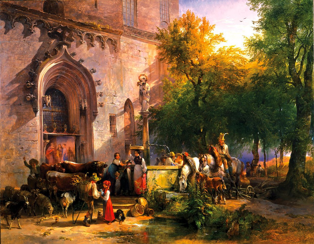 Luostarin suihkulähteellä, 1836 tekijältä Friedrich August Matthias Gauermann