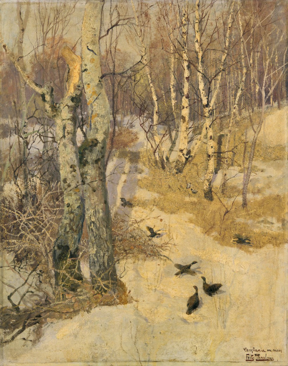 Lumen peittämä metsä, 1800-luku. tekijältä Fritz Thaulow