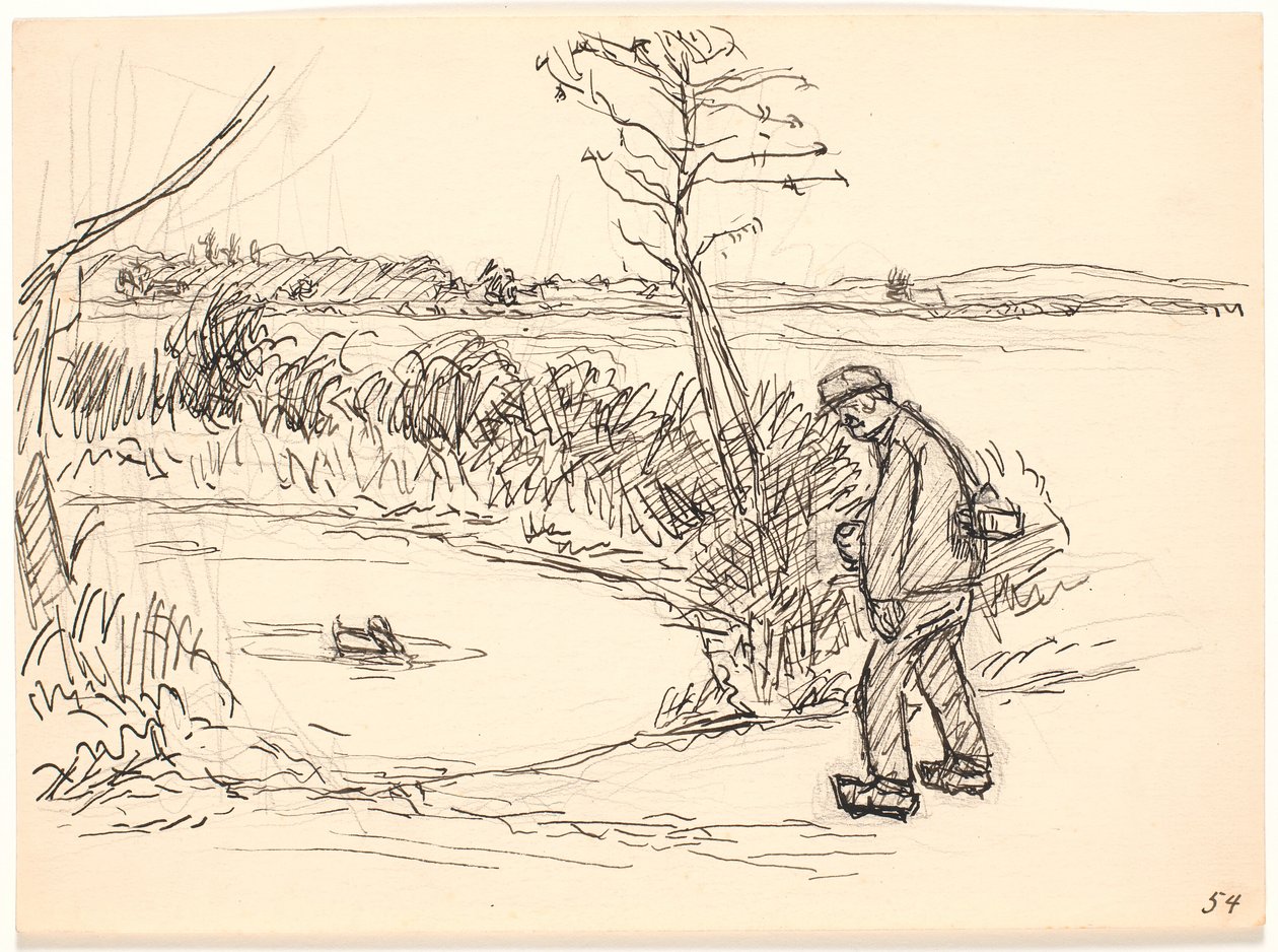 Maanviljelijä jäätyneen järven rannalla tekijältä Fritz Syberg