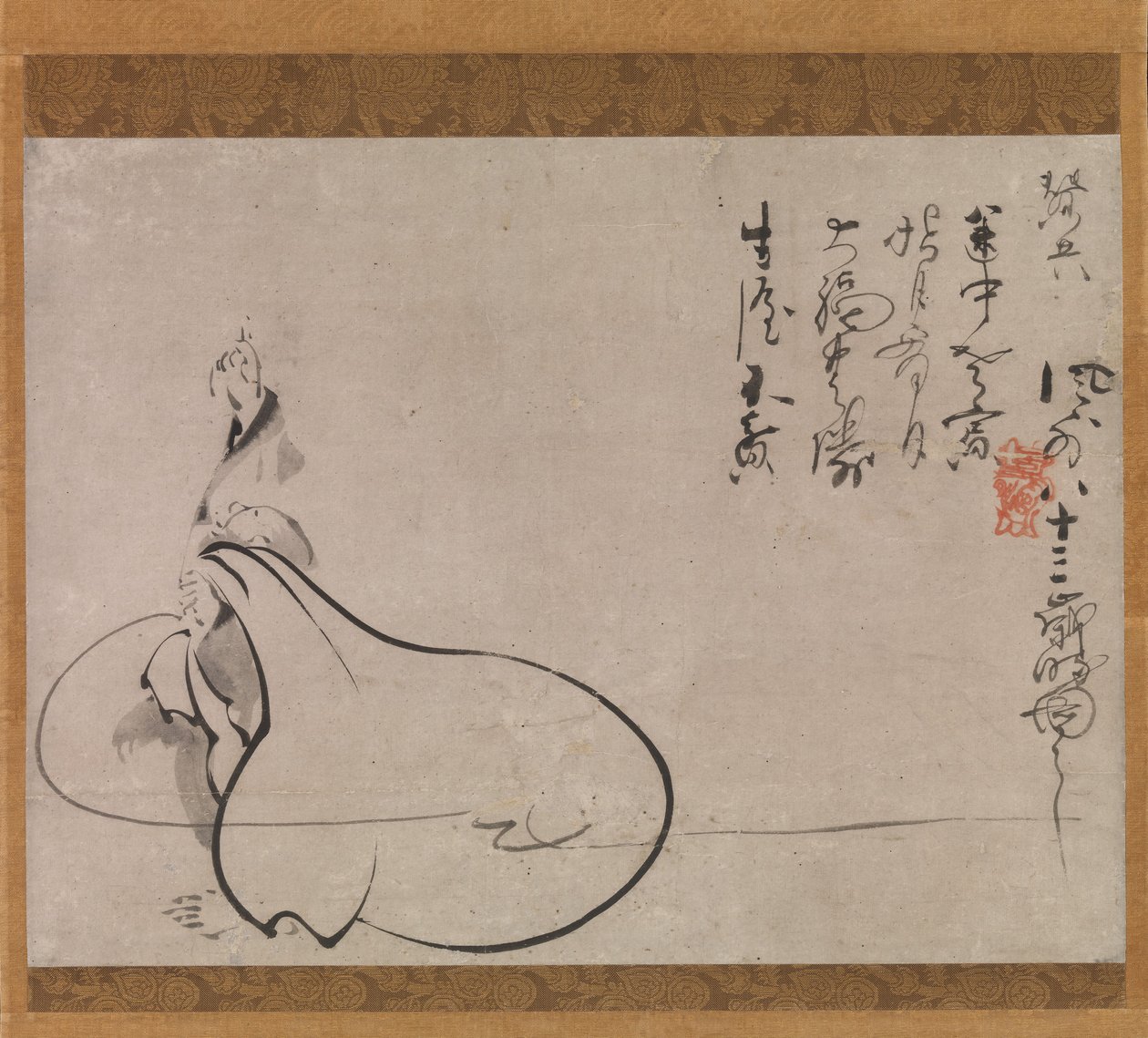 Hotei osoittaa kuuta, 1650. tekijältä Fugai Ekun
