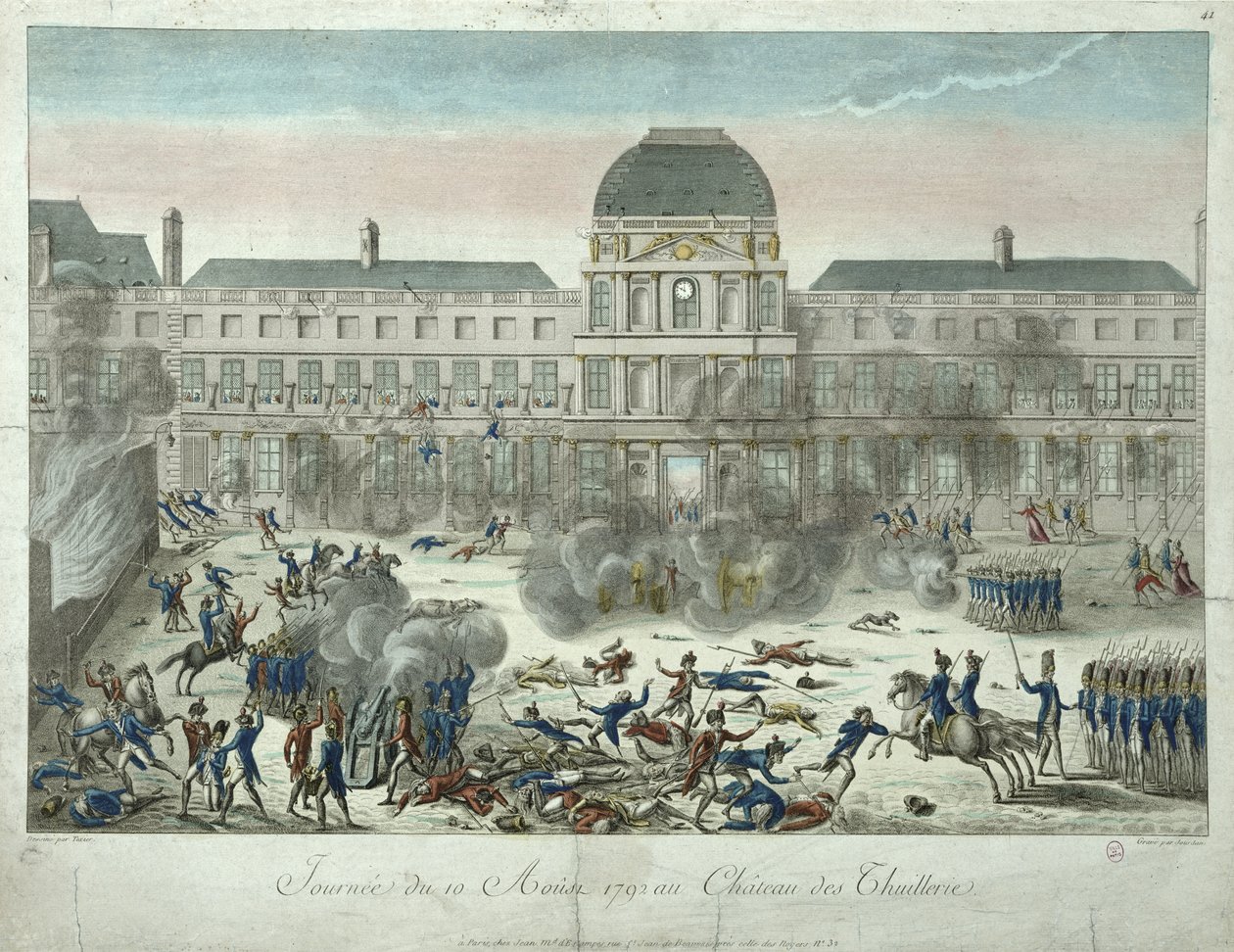 Chateau des Tuileries, 10. elokuuta 1792, kaivertanut Jourdan tekijältä G. Texier